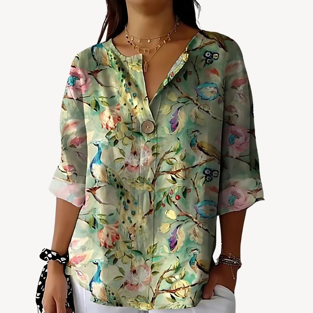 Floral Print 3/4 Sleeve Blouse Women