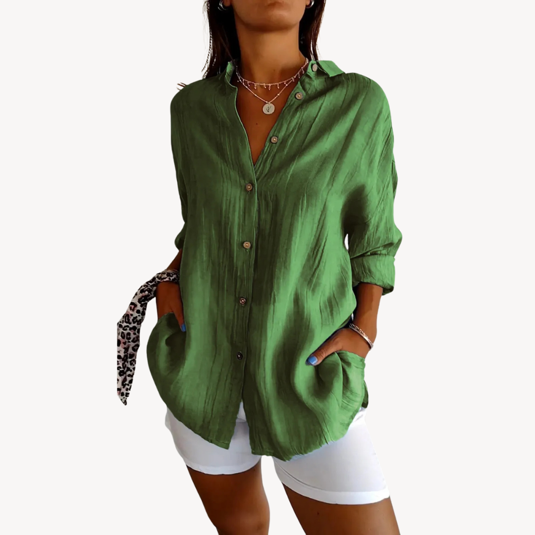 Women's Cotton Linen Button-Up Shirt