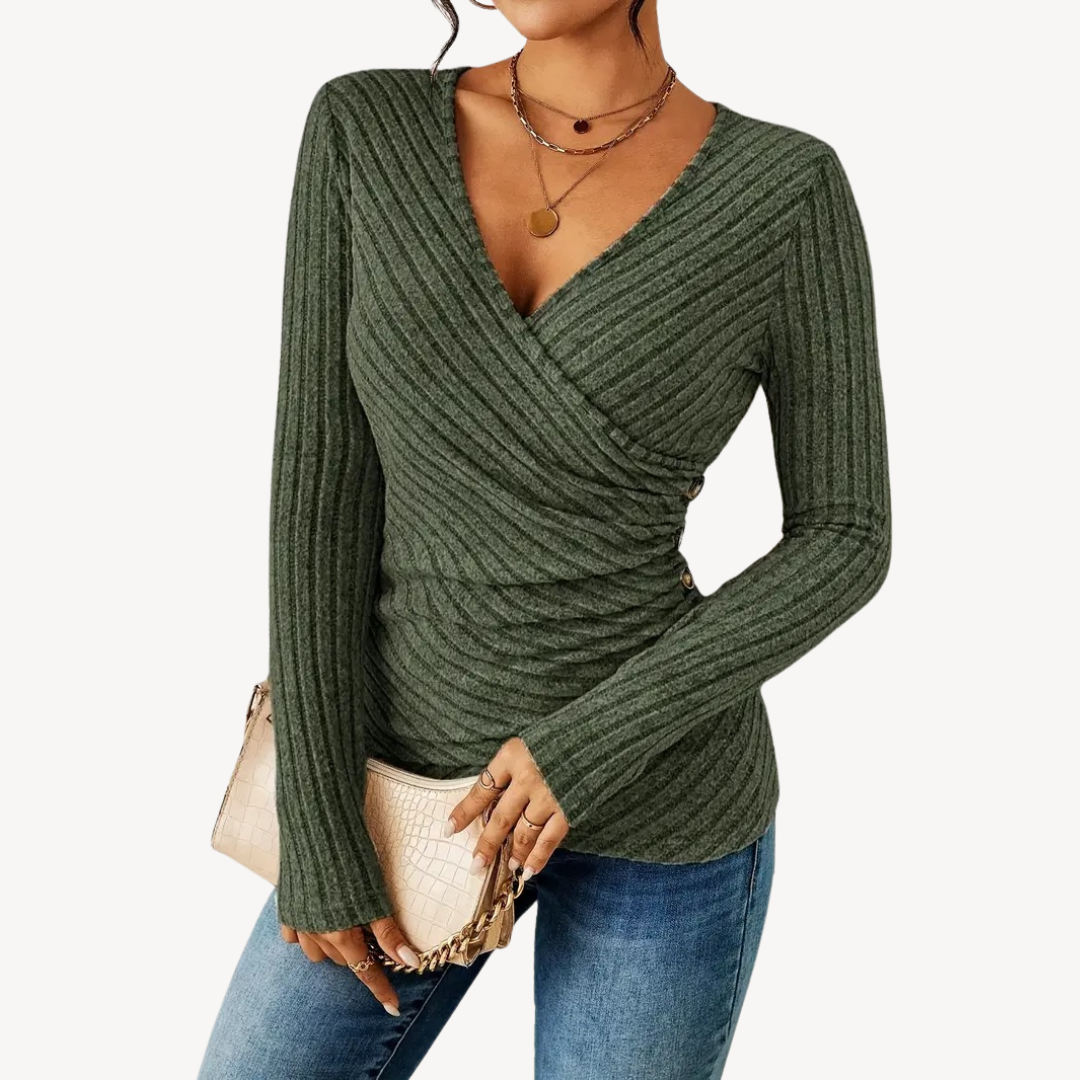 V-Neck Ribbed Top for Women