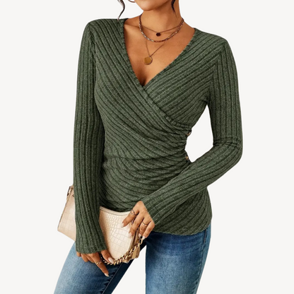 V-Neck Ribbed Top for Women