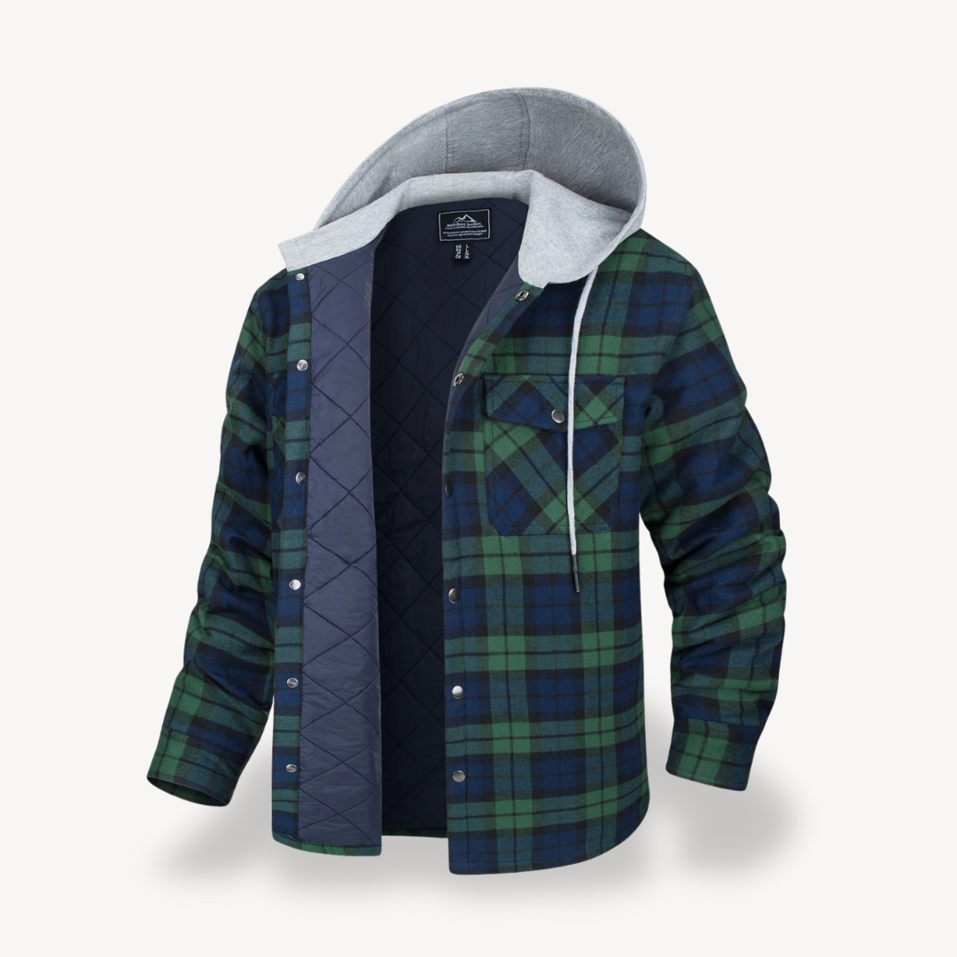 Plaid Quilted Hooded Jacket for Men