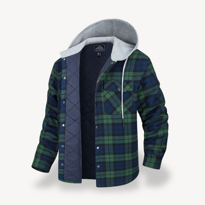 Plaid Quilted Hooded Jacket for Men