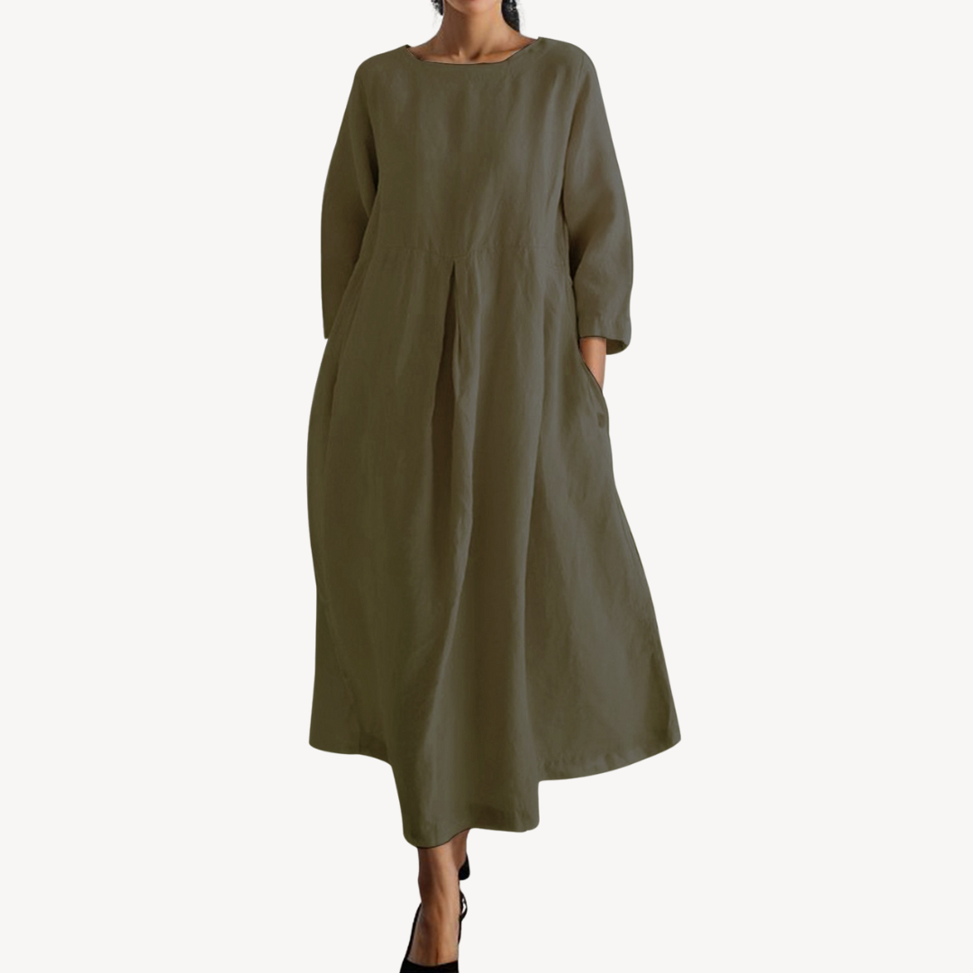 Casual Loose Linen Maxi Dress with Pockets