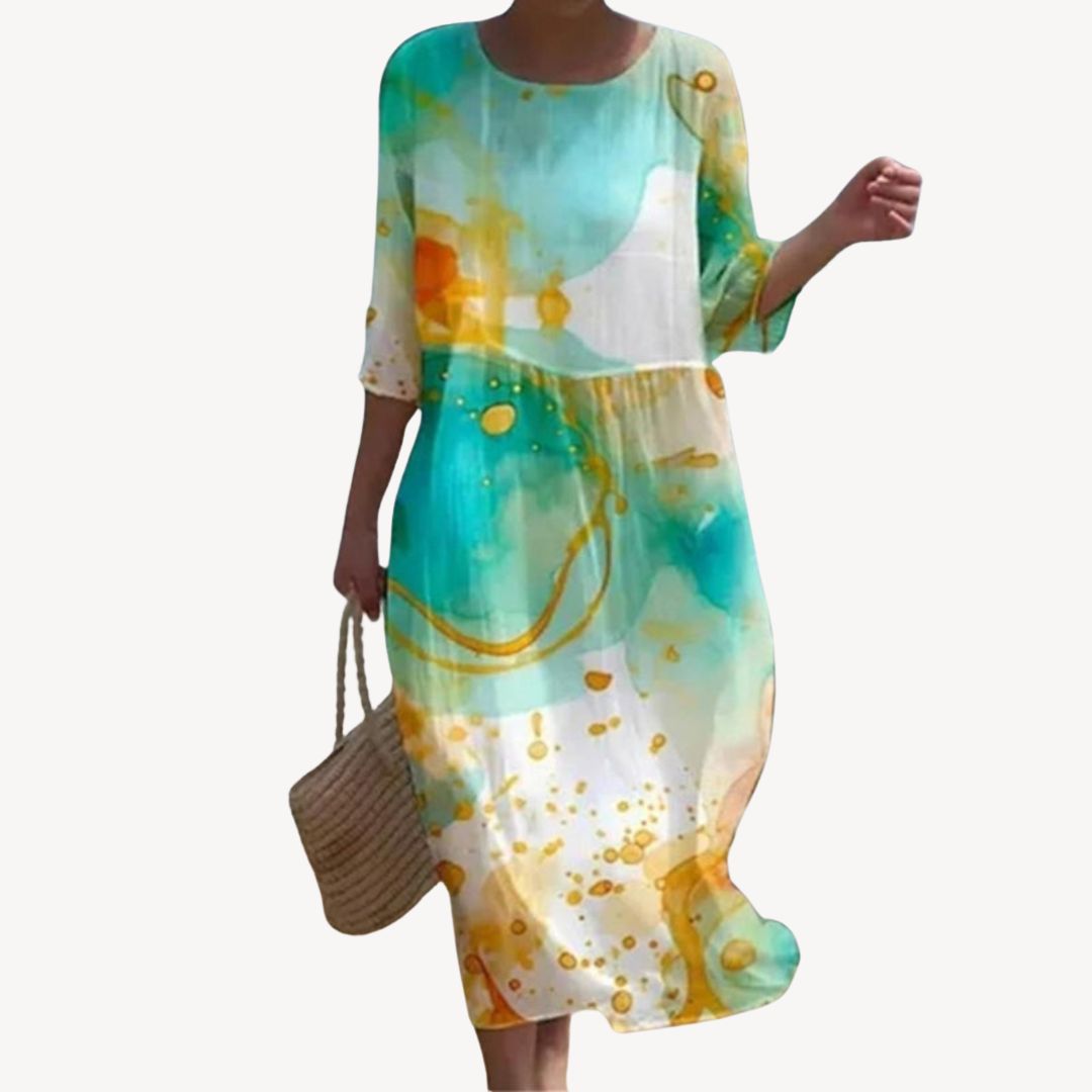 Print 3/4 Sleeve Midi Dress Women