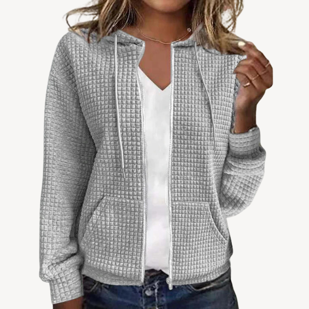 Waffle Knit Zipper with Hoodie for Women