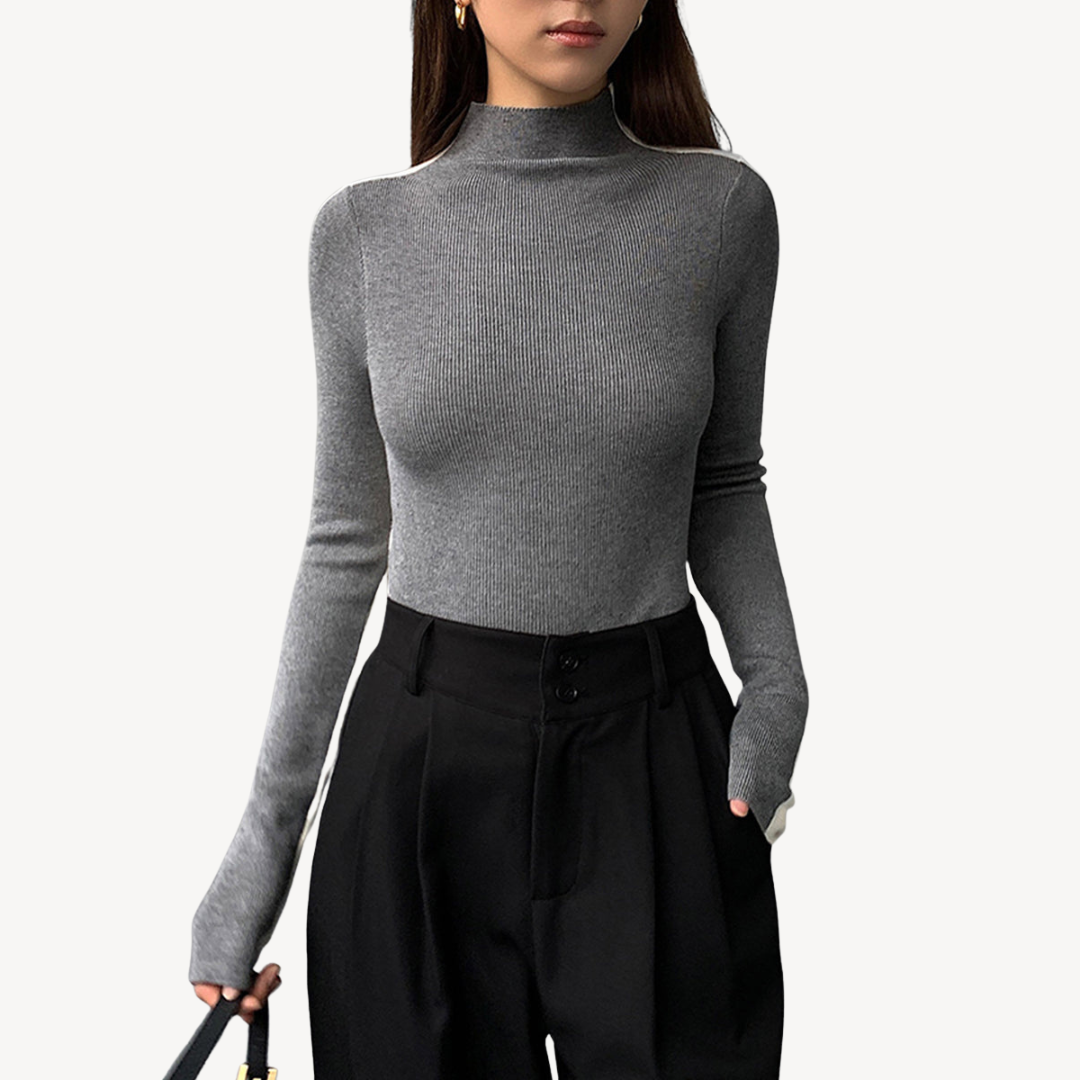 Women's Two-Tone Knit Turtleneck Top