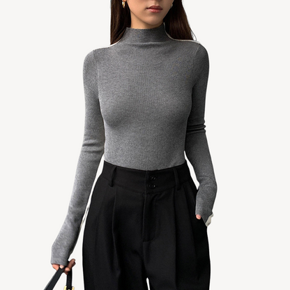 Women's Two-Tone Knit Turtleneck Top