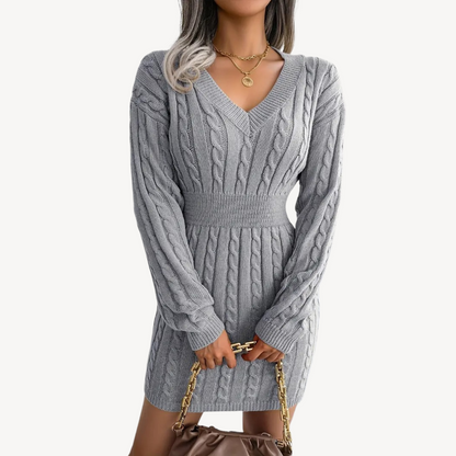 Cable Knit V-Neck Dress