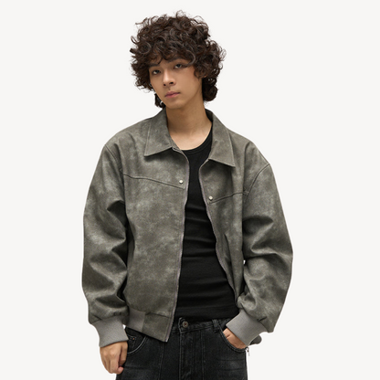 Men's Faux Leather Bomber Jacket