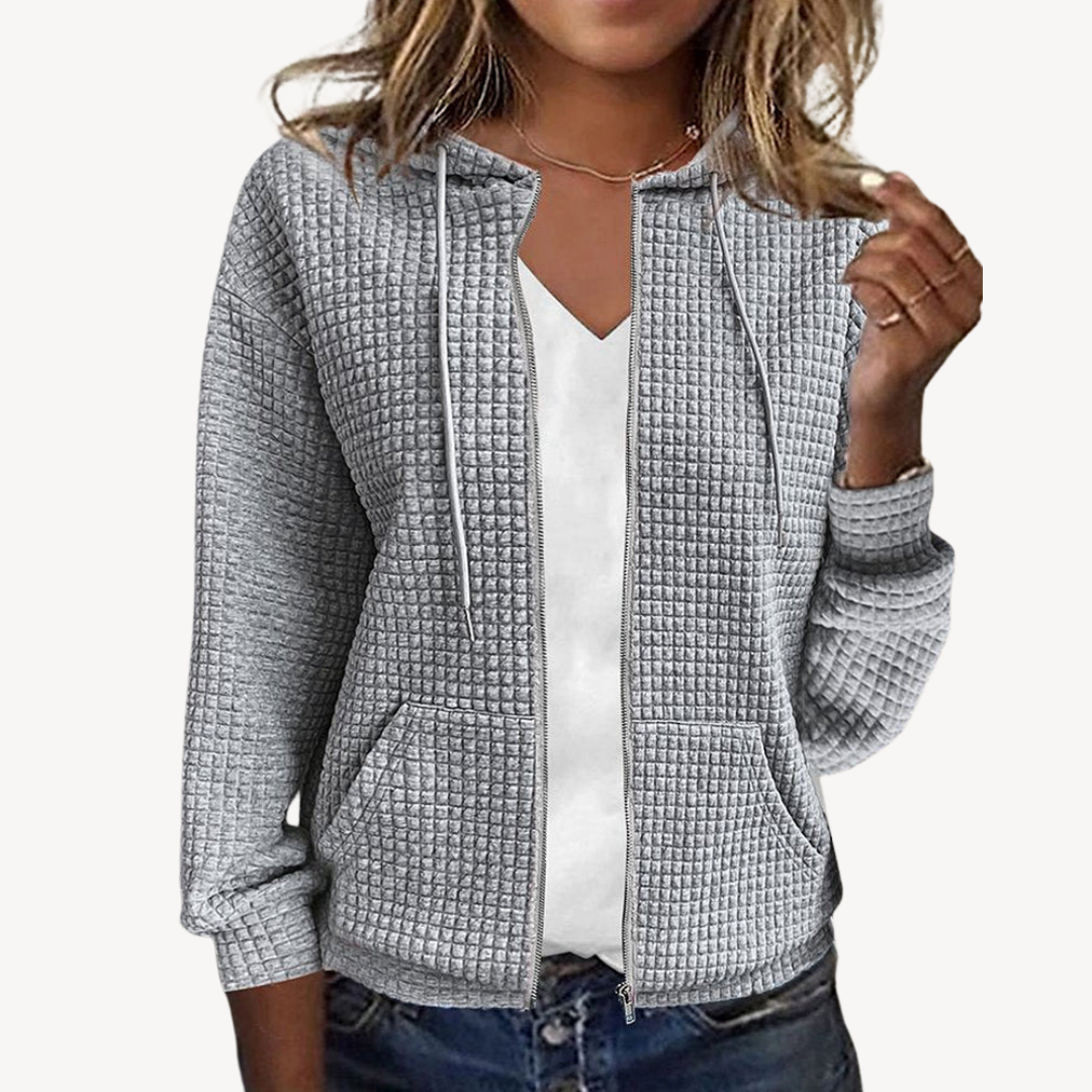 Women's Waffle Knit Zip-Up Hoodie Jacket