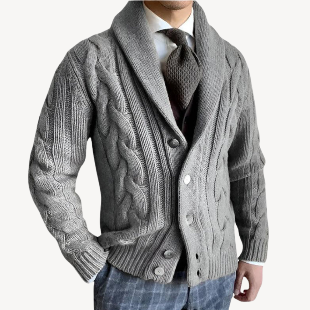 Men's Cable Knit Shawl Collar Cardigan