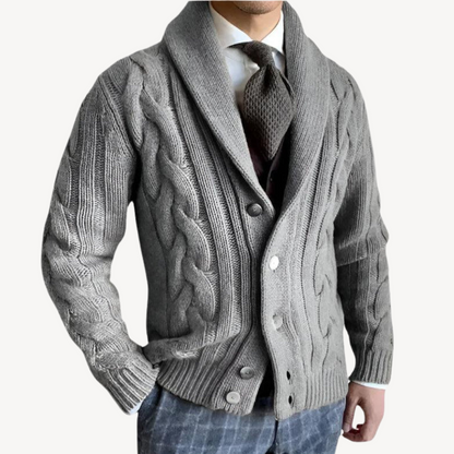 Men's Cable Knit Shawl Collar Cardigan