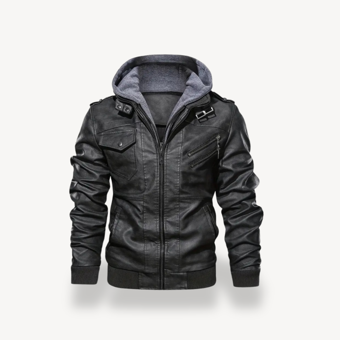Leather Jacket with Hood for Men