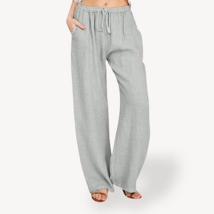 Women's Linen Wide-Leg Pants - Drawstring, Casual