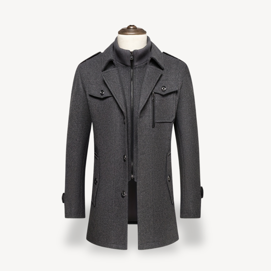 Men's Wool Blend Peacoat with Inner Bib