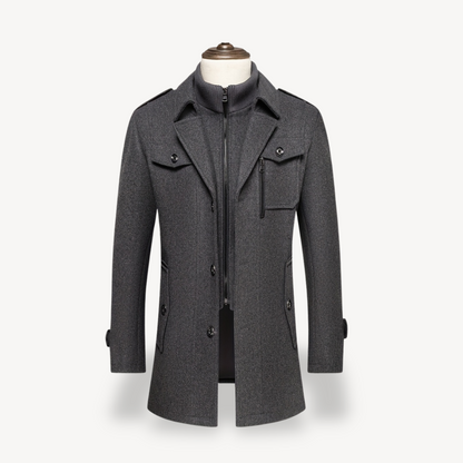 Men's Wool Blend Peacoat with Inner Bib