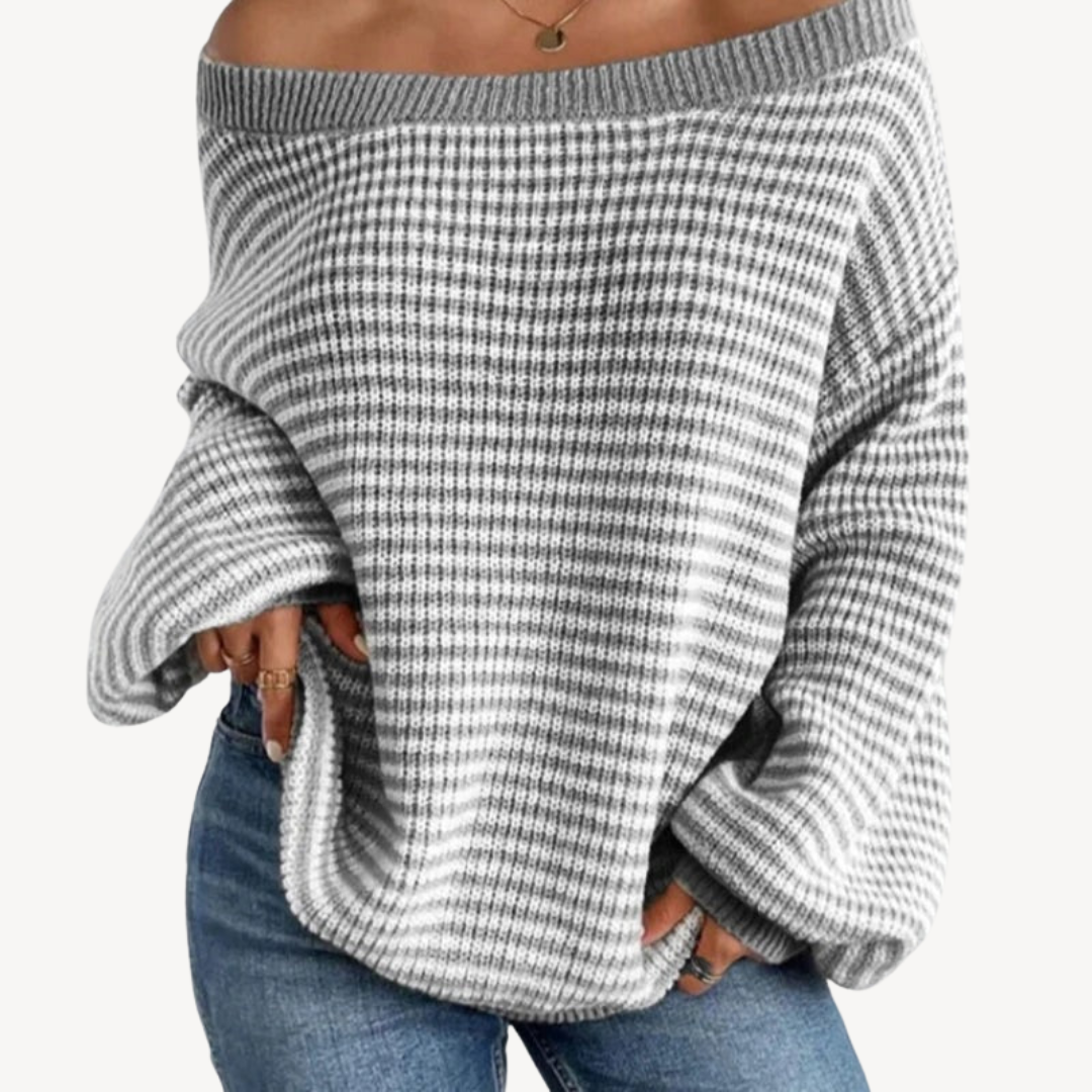 Striped Off-Shoulder Knit Sweater for Women