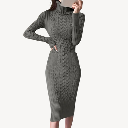 Knit Cable Turtleneck Sweater Dress
