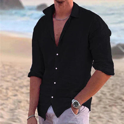 Zander | Men’s Linen Shirt – Cotton-Linen Blend Casual Summer Button-Down
