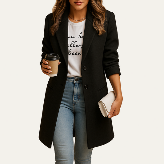 Women’s Mid Length Single Breasted Notched Collar Coat