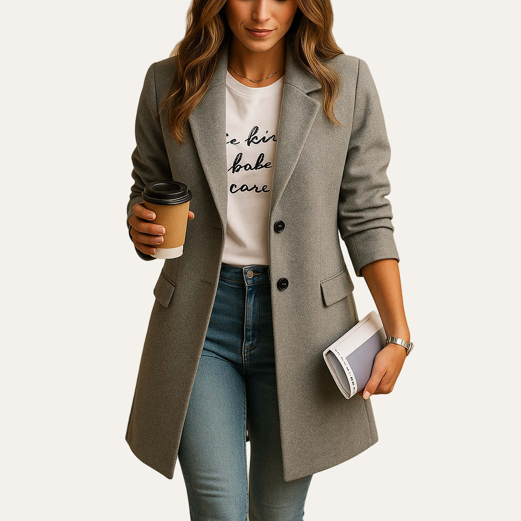 Women’s Mid Length Single Breasted Notched Collar Coat