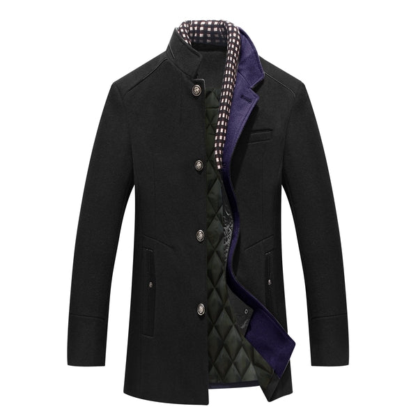 Classic Men's Mandarin Collar Wool Coat