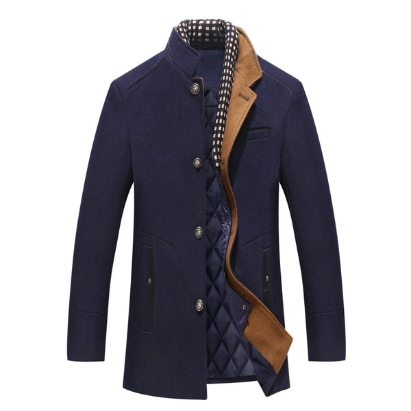 Classic Men's Mandarin Collar Wool Coat