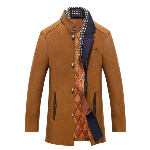 Classic Men's Mandarin Collar Wool Coat - BritishElegance