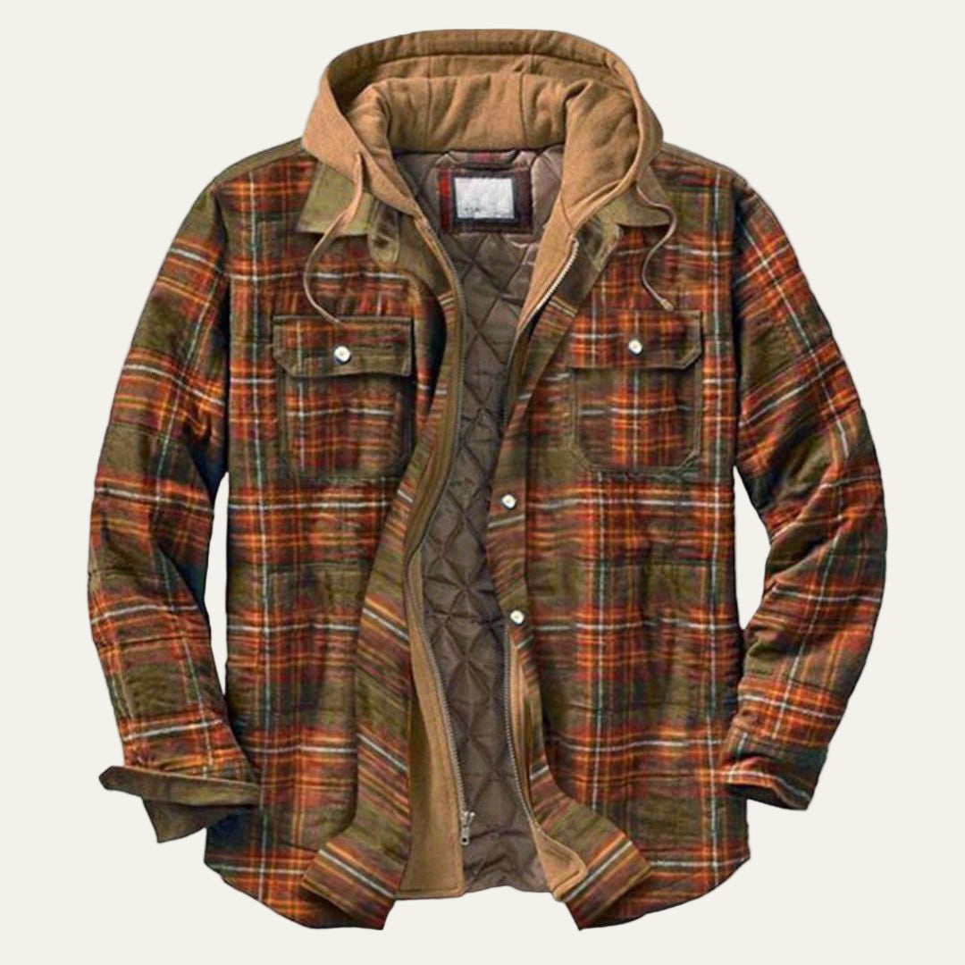 Men’s Quilted Plaid Hooded Shirt Jacket