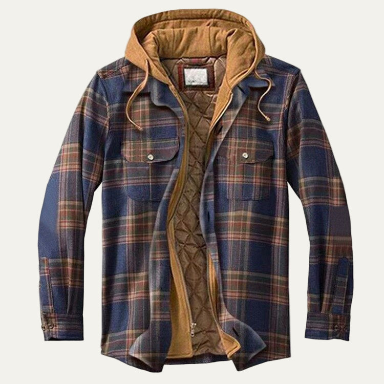 Men’s Quilted Plaid Hooded Shirt Jacket
