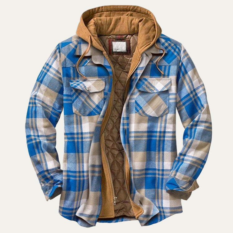Men’s Quilted Plaid Hooded Shirt Jacket
