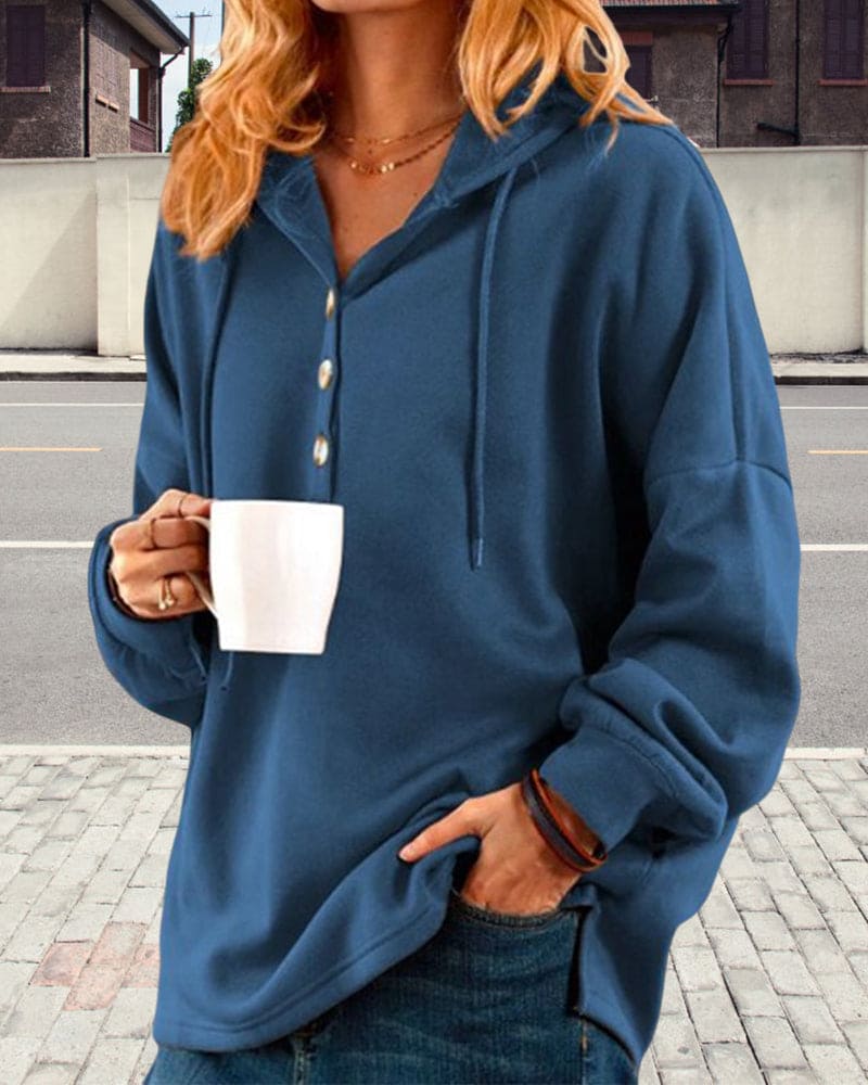 Hoodie with Button Closure - Luna
