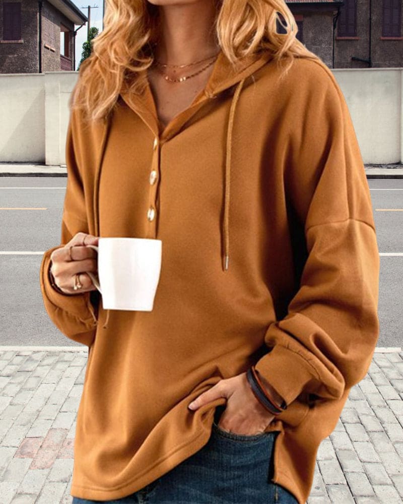 Hoodie with Button Closure - Luna