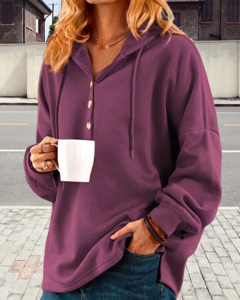 Hoodie with Button Closure - Luna