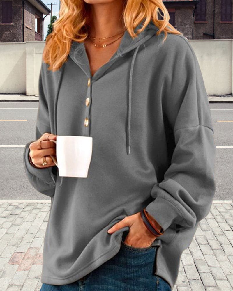 Hoodie with Button Closure - Luna
