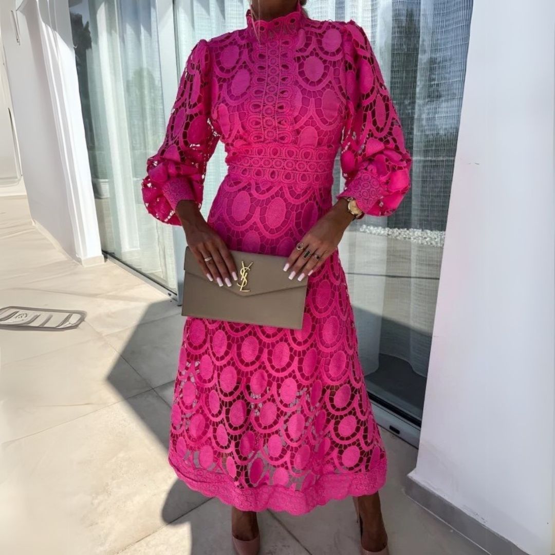 Lace Long Sleeve Midi Dress Women