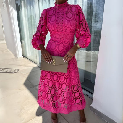 Lace Long Sleeve Midi Dress Women