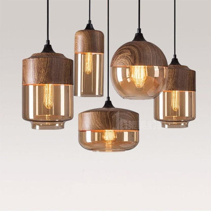 Rustic Metal LED Hanging Light with Wooden Accent - BritishElegance