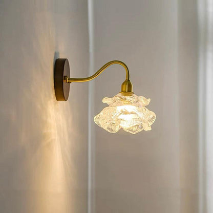Beautiful Floral Glass Wall Light with Wooden Detail