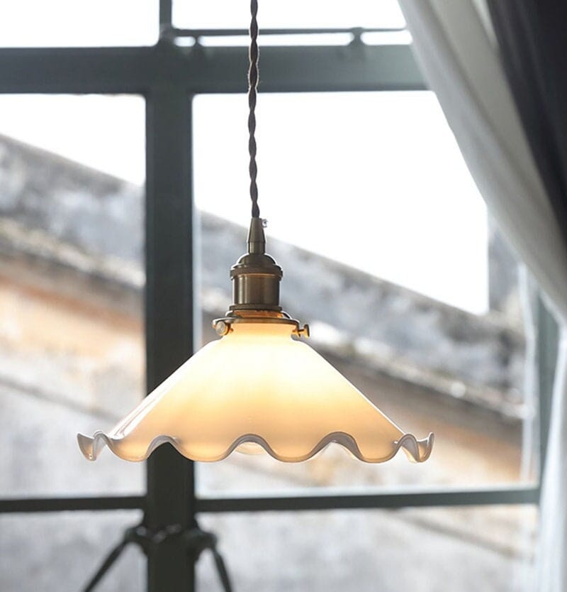 Classic White Glass Floral LED Pendant Light Fixture - BritishElegance