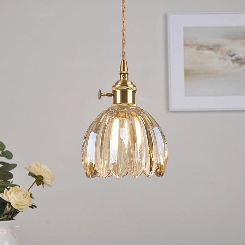Small Glass Flower Pendant Lamp with LED Bulb