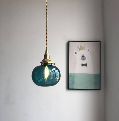 Vintage Glass Pendant Lamp with LED Light