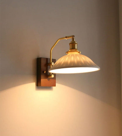 Rustic Wood LED Wall Lamp with Ceramic Shade