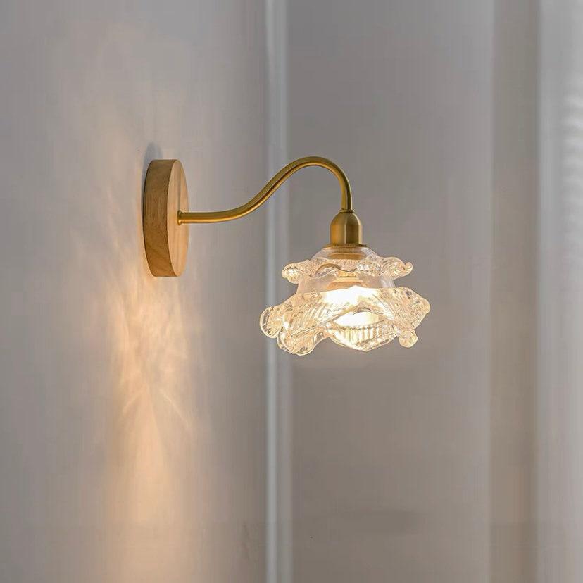 Beautiful Floral Glass Wall Light with Wooden Detail