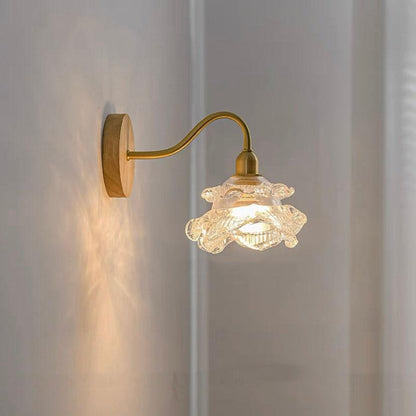 Beautiful Floral Glass Wall Light with Wooden Detail