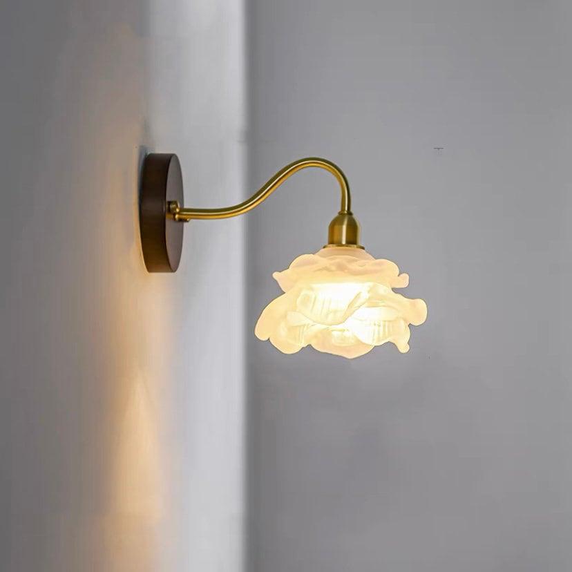 Beautiful Floral Glass Wall Light with Wooden Detail