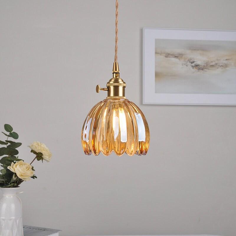 Small Glass Flower Pendant Lamp with LED Bulb