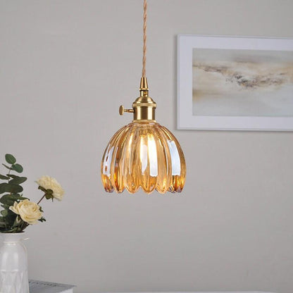 Small Glass Flower Pendant Lamp with LED Bulb