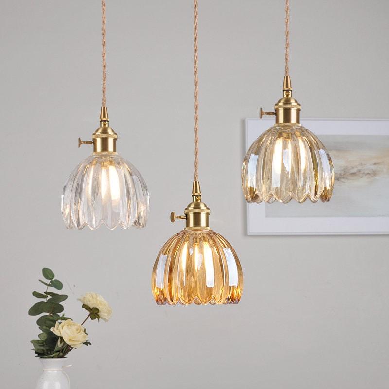 Small Glass Flower Pendant Lamp with LED Bulb - BritishElegance