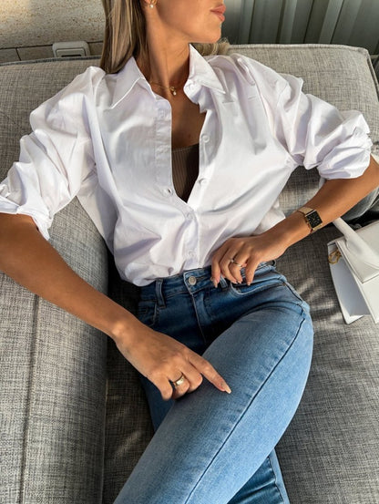 Angela | Women’s Oversized Cotton-Blend Shirt – Lightweight Button-Down Long Sleeve Top for Casual Outfits
